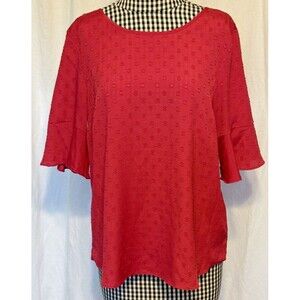 ELLE Women's Magenta Swiss Dot  Blouse 3/4 Bell Sleeves Size Med